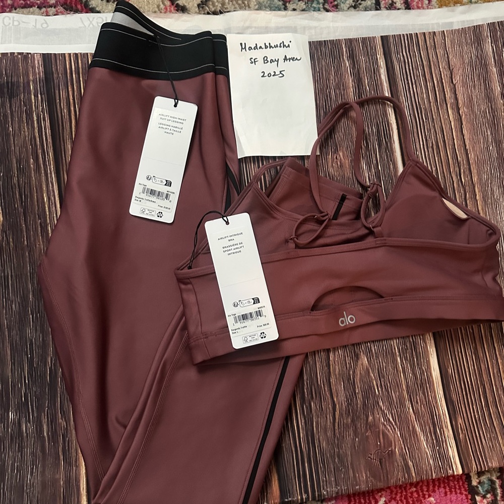ALO Yoga Burgundy Leggings and Bra Set